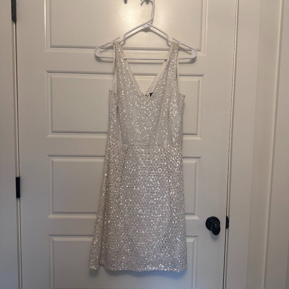 Adrianna Papell Dress White Sequins Size 8 - shortened